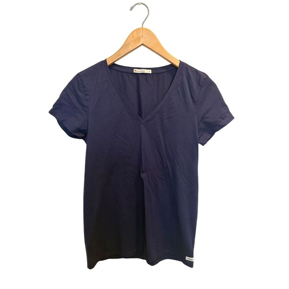Marine Layer Women's Custom Dyed Signature V-Neck Tee Short Sleeve Size S Blue
